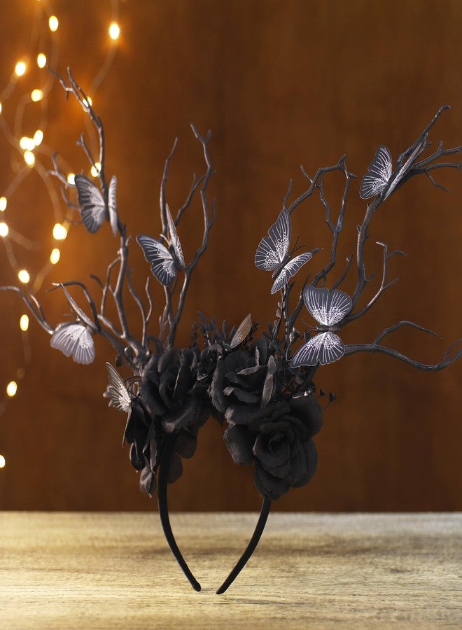 MOSTORY Black Butterfly Branch Headband - Handmade Dark Woodland Hairband Gothic Forest Tree Crown for Women Girls Cosplay Renaissance Mardi Gras Carnival Photo Props - Image 4